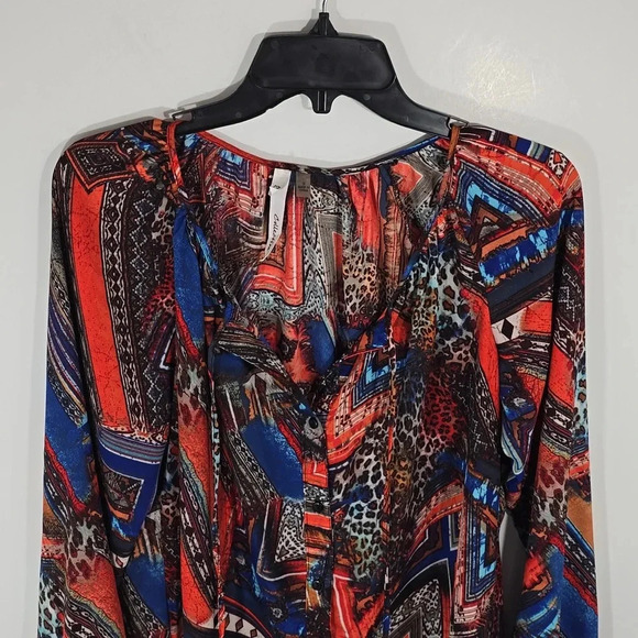 {NY Collection} Women's Abstract Print Long Sleeve Button Down Blouse - Size S - Picture 4 of 11